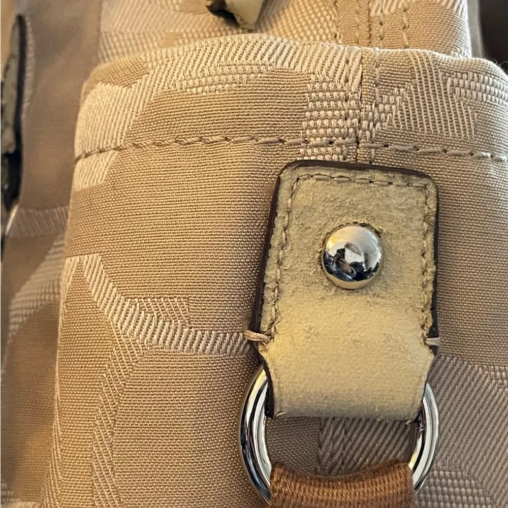 Coach Beige Signature Nylon Backpack with Leather Trim - Picture 9 of 9